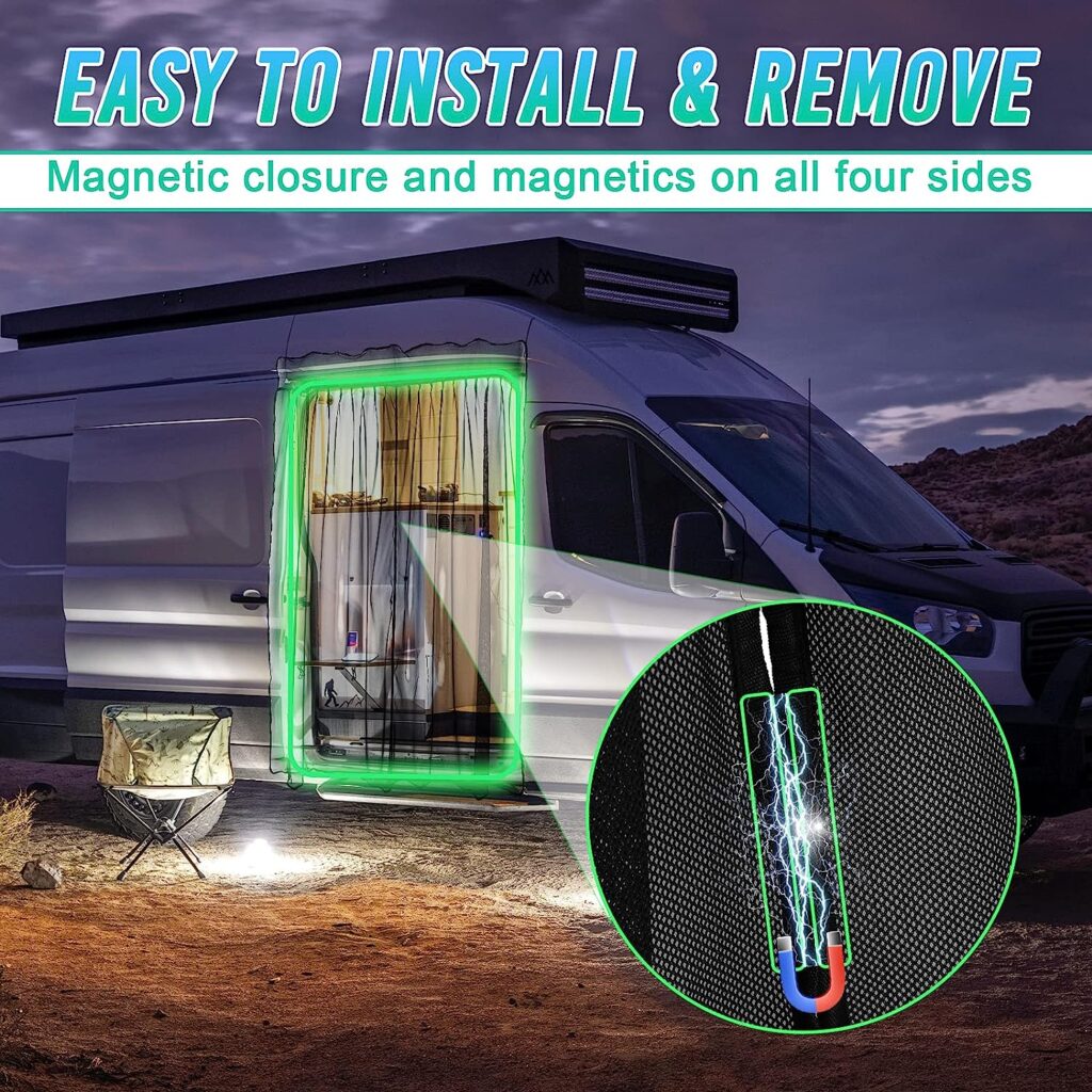 BLACKHORSE-RACING Magnetic Van Bug Fly Screen Replacement for Mercedes Sprinter Vans and Other Campervans, Magnetic Mosquito Net for Motorhome RV Sliding Door Van Screen Bug Mesh - Medium