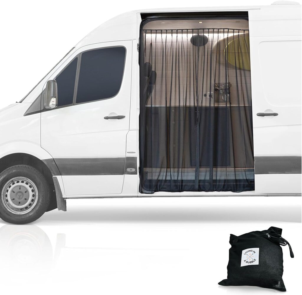 Living in a Bubble Van Bug Screen for Mercedes-Benz Sprinter Mid/High Roof and Other Campervans, Universal Size Sliding Door Flyscreen Mosquito Net, Center Magnetic Closure (Large)