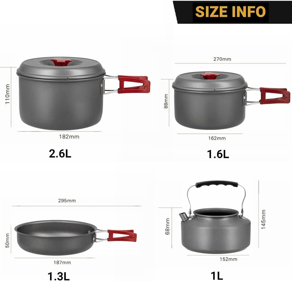 Bulin 24/13/11/8/4 PCS Camping Cookware Mess Kit Lightweight Backpacking Cooking Set Outdoor Cook Gear for Family Hiking, Picnic(Kettle, Pot, Frying Pan, Bowls, Plates, Spoon)