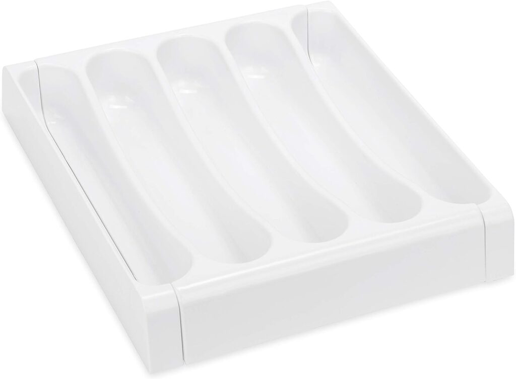 Camco Adjustable Cutlery Tray - Designed for RV and Compact Kitchen Drawers , Adjusts between 9 and 13 for An Easy Custom Fit -White (43503)