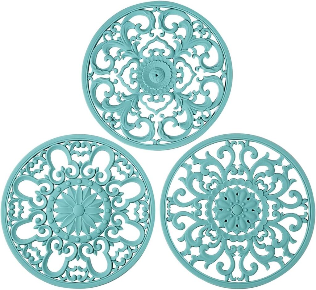 Extra Thick Silicone Trivet Mat for Hot Dishes, Hot Pots and Pans, Pot Holder, Hot Pad to Portect Your Table and Countertop, Kitchen Decor and Accessories,Turquoise,Set of 3