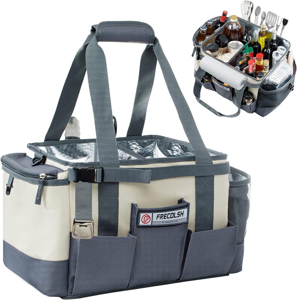 FRECOLSH Large Grill Caddy-BBQ/Tailgating Accessories, BBQ/Camping Caddy -Blackstone Grill Condiment Holder-Camping Gear-Grilling Bag-Camper Must Have Bag - Grilling Gifts for Men, Fathers Day, Women