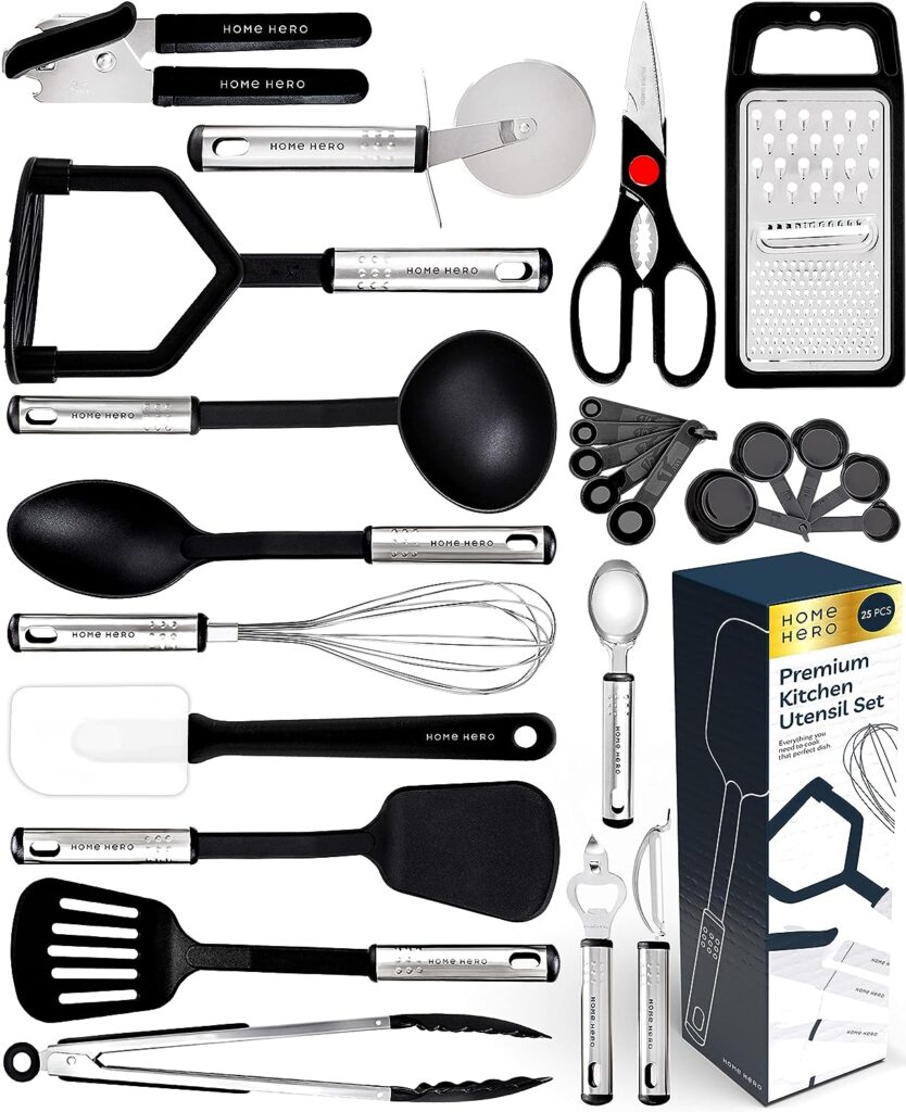 Home Hero 25-pcs Kitchen Utensils Set - Nylon  Stainless Steel Cooking Utensils Set with Spatula - Kitchen Gadgets  Kitchen Tool Gift Set