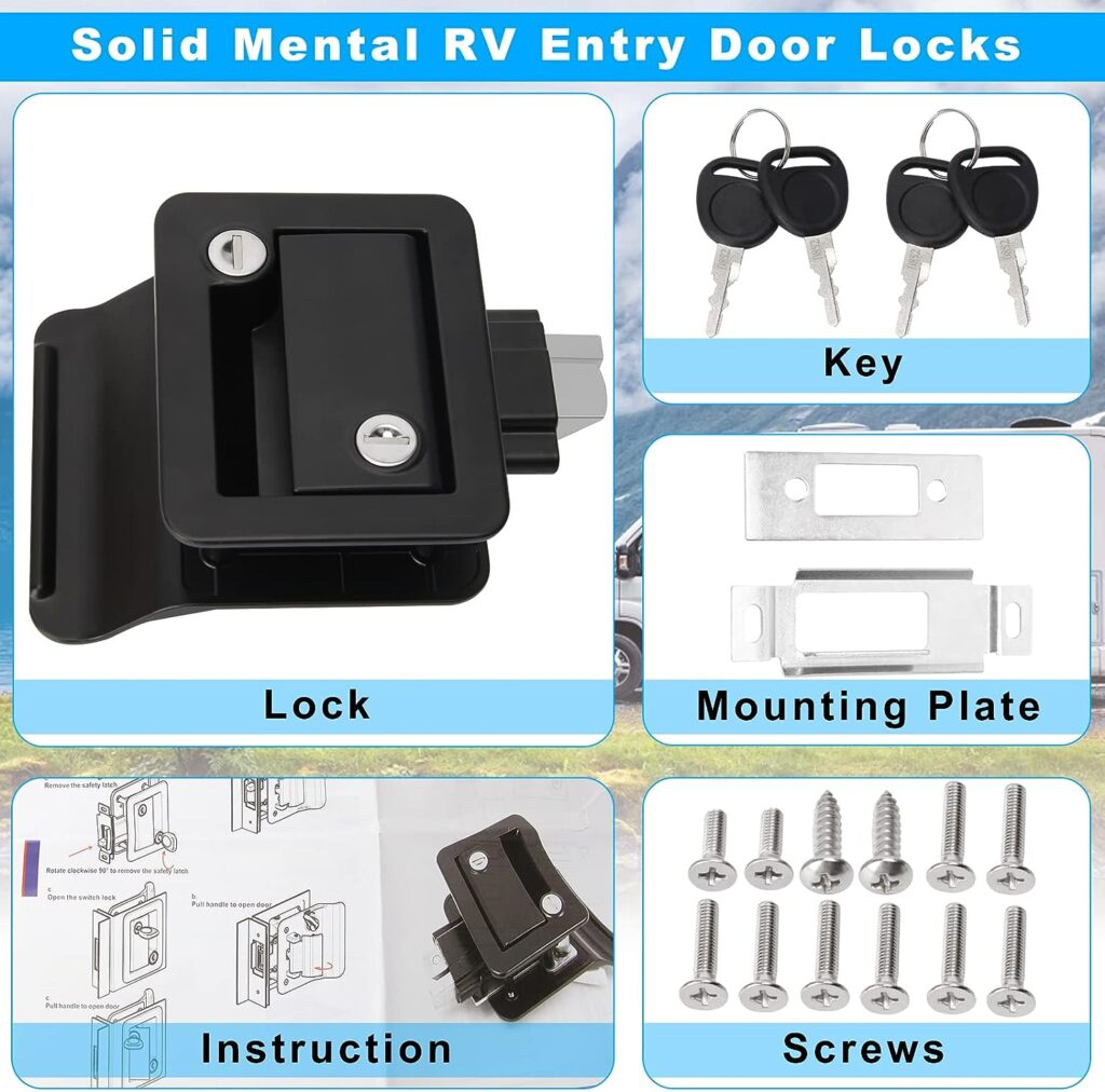 I LITTON 2 Pack RV Door Lock with Paddle Deadbolt, Zinc Alloy 100% Mental Trailer Door Lock Replacement for Camper Trailer, RV Accessories RV Locks Door Latch for Camper RV Camper Trailer Cargo Van