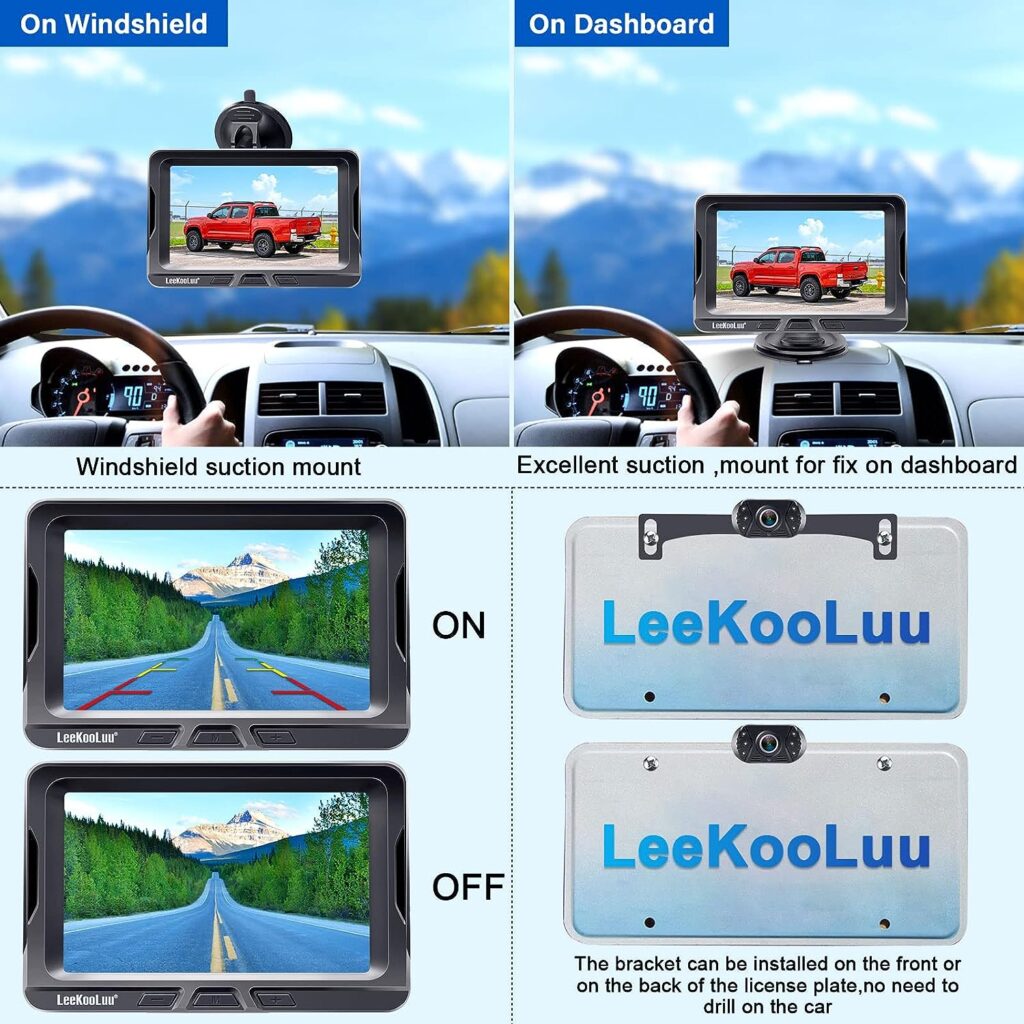 LeeKooLuu Wireless Backup Camera 5 Inch Rear View Monitor Kit HD 1080P Bluetooth Reverse Cameras for Truck Car Van Camper Two Channels Waterproof Night Vision DIY Parking Guide Lines LK2