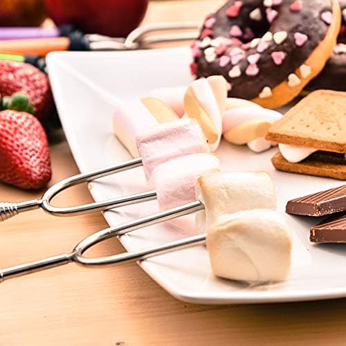 Marshmallow Roasting Sticks kit-Telescoping Stainless Steel Cookware Set Forks for Smores  Best Camping Accessories for Kids Over Campfire  Hot Dog Fire Pit Cooking