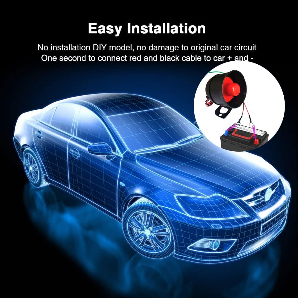 VJOYCAR DIYV1 1-Way Wireless Car Alarm Vehicle Security System Anti-Theft Burglar Vibration Sensor Horn Siren Universal 12V Auto Anti-Theft Protection System Simple DIY Install