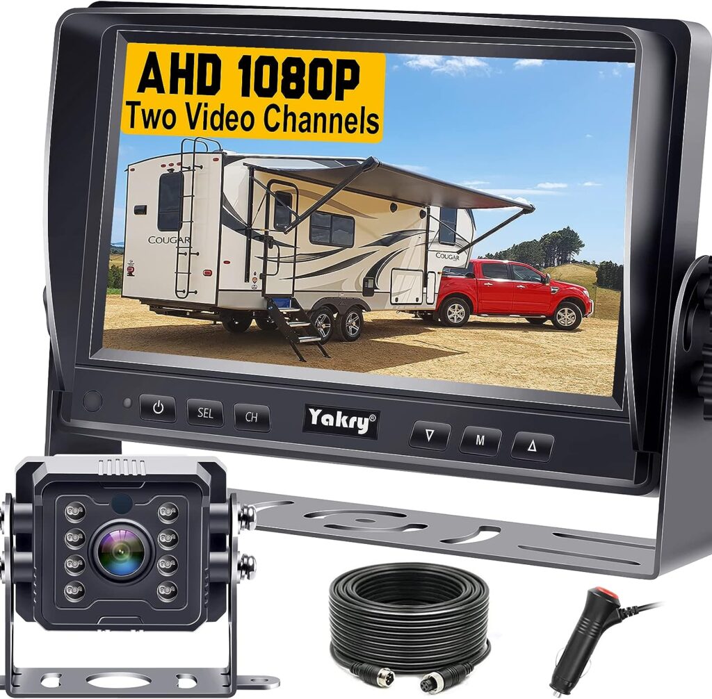 Yakry RV Backup Camera HD 1080P 7 Inch Monitor Rear View Kit Truck Trailer 5th Wheel Camper High-Speed Observation System 2 Channels Easy Installation Waterproof Night Vision Y14