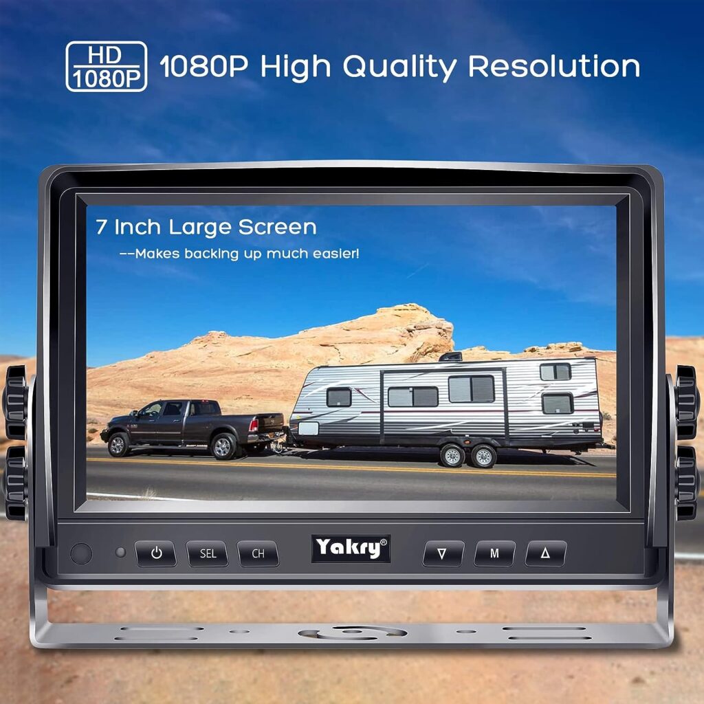 Yakry RV Backup Camera HD 1080P 7 Inch Monitor Rear View Kit Truck Trailer 5th Wheel Camper High-Speed Observation System 2 Channels Easy Installation Waterproof Night Vision Y14