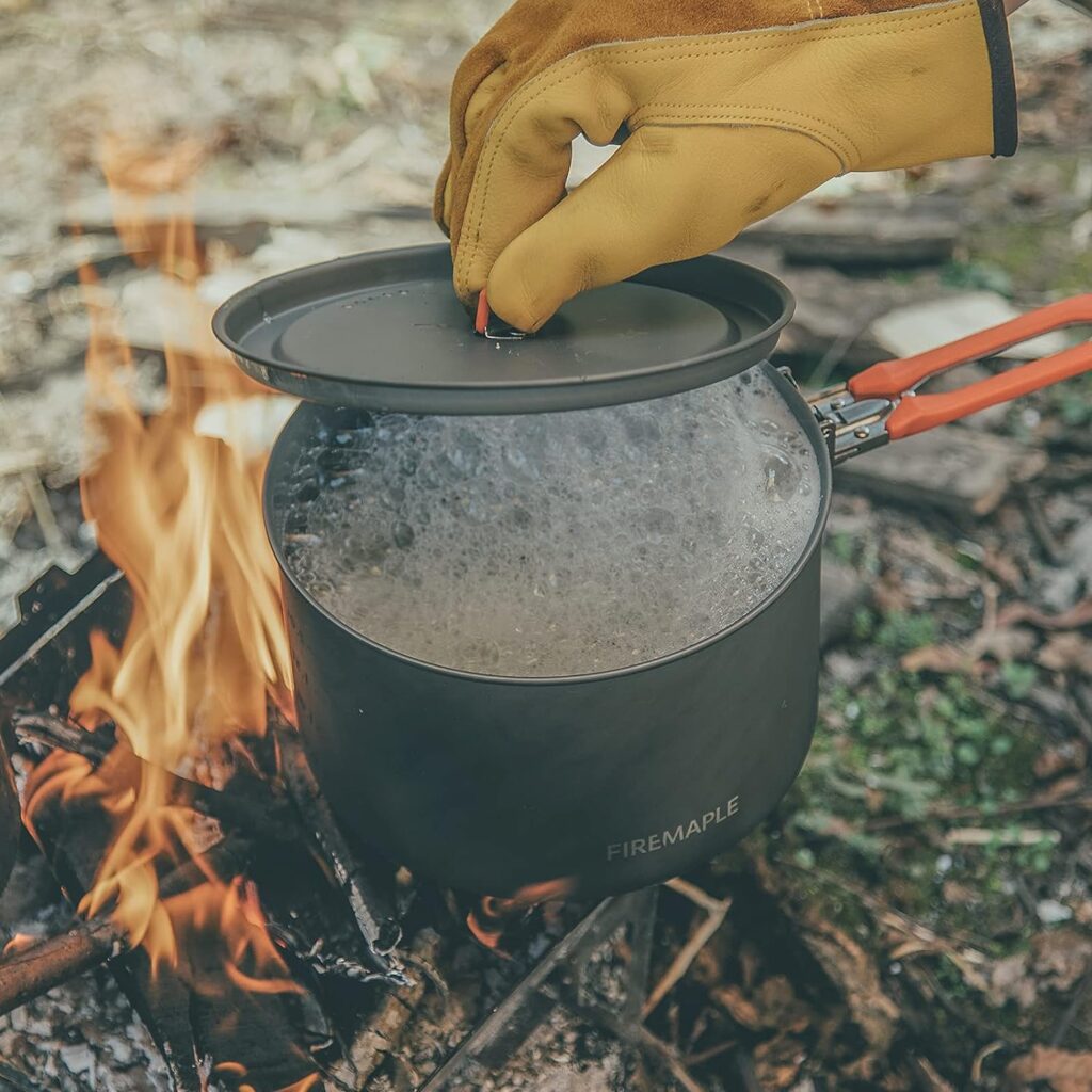 Fire-Maple Feast 4 Piece Camping Cookware Cookware Cookware Kit Outdoor Cookware Set with Pots, Kettle, Saucepans and Spatula for Hiking Fishing Picnic