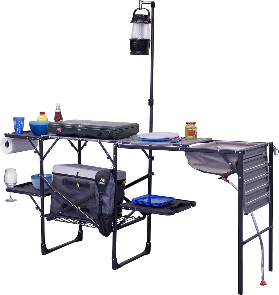 GCI Outdoor Master Cook Station Portable Camp Kitchen Outdoor Folding Table,Black